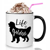Kubki - KUBEK CZARNY Z Nadrukiem Na Prezent Urodziny Pieski LIFE IS GOLDEN Wzory - miniaturka - grafika 1