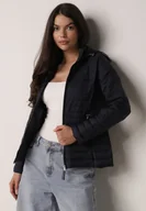 Kurtki damskie - Granatowa Pikowana Kurtka Przejściowa z Kapturem z Lamówką i Ściągaczami Zidara - miniaturka - grafika 1