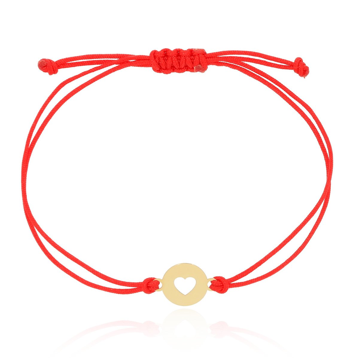 Bransoletka serce czerwony sznurek złoto pr. 585