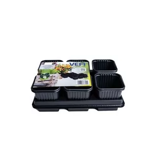 Doniczki z podstawkami 8 x 8 cm 6 komórek czarny 2 sztuki - Pozostałe akcesoria do uprawy roślin - miniaturka - grafika 1