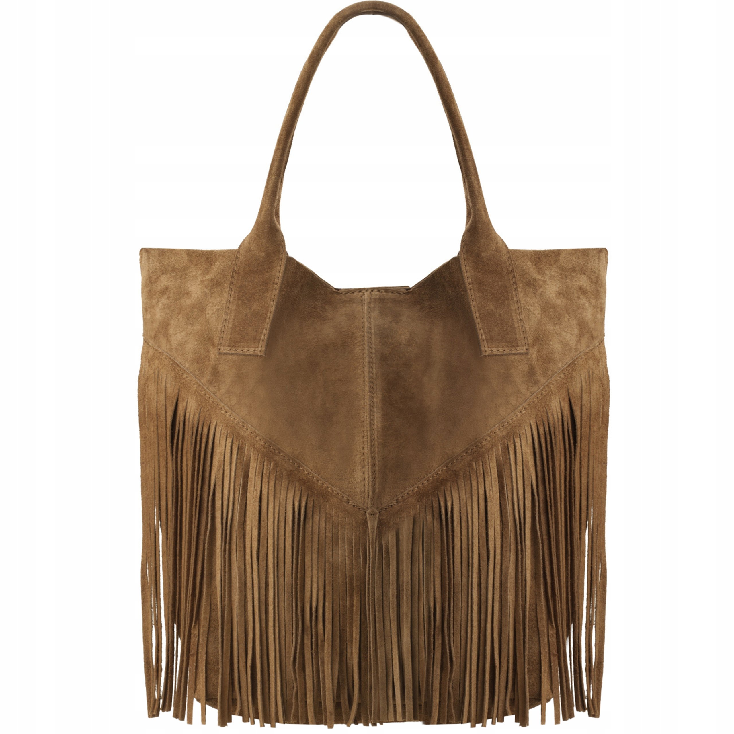 Torebka Worek Włoska Torba Vera Pelle Zamszowa Skórzana Shopper Duża Boho