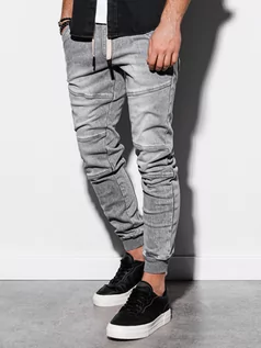 Spodnie męskie - Spodnie męskie jeansowe joggery - szare P551 - grafika 1