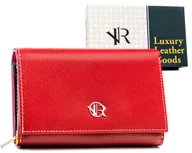 Portfele - Portfel skórzany damski Rovicky na dokumenty z ochroną RFID portmonetka na suwak, czerwony różnokolorowy - miniaturka - grafika 1