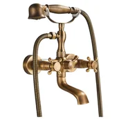 Baterie kuchenne - Bateria Wannowa z Prysznicem Obrotową Wylewką Podtynkowa Naścienna Słuchawka Vintage Stary Styl RETRO - MOSIĄDZ - miniaturka - grafika 1