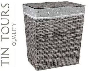 SZARY KOSZ NA PRANIE Z TECHNORATTANU Z MATERIAŁEM 40x30x47h cm - Kosze na bieliznę - miniaturka - grafika 1