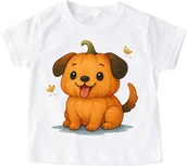 Koszulki dla dziewczynek - Biała koszulka na Dzień Dyni z dynią w kształcie psa - miniaturka - grafika 1