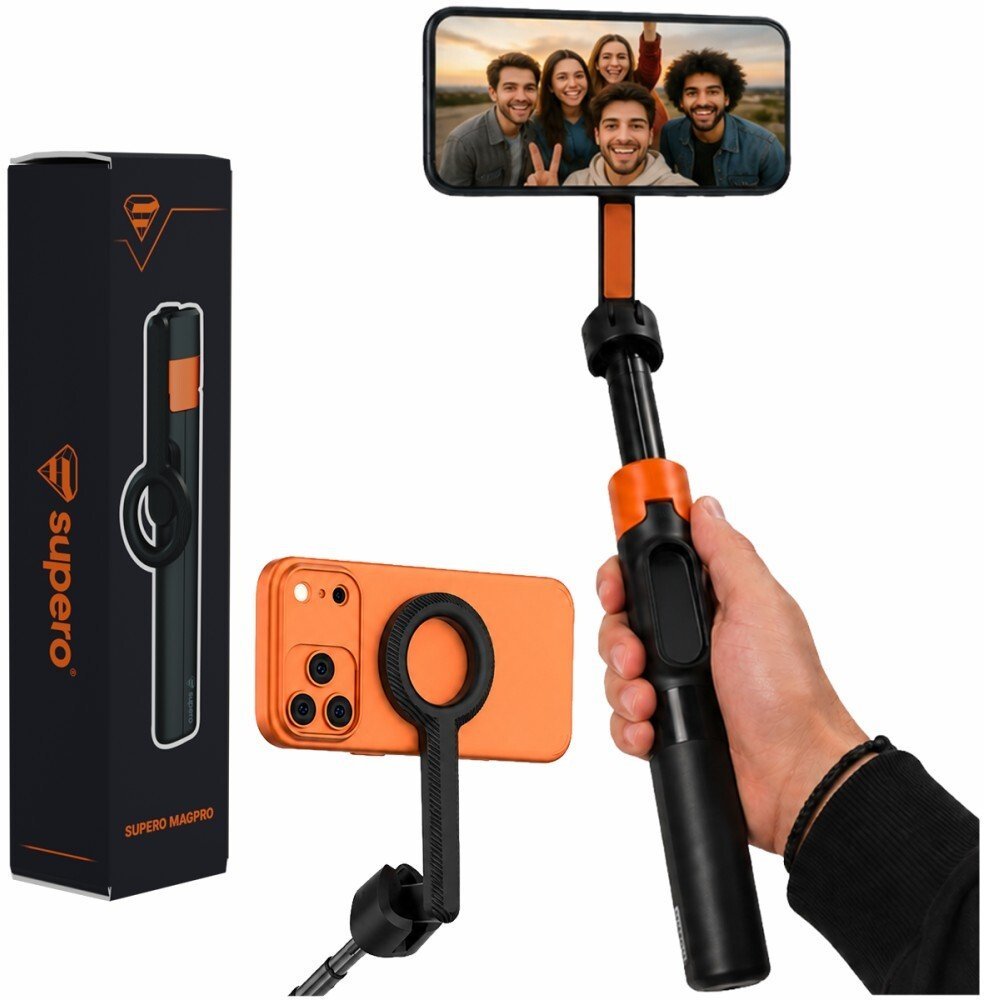 Selfie stick SUPERO Uchwyt, kijek, statyw Supero Selfie Stick Tripod do MagSafe, Bluetooth czarny z pomarańczowym 1