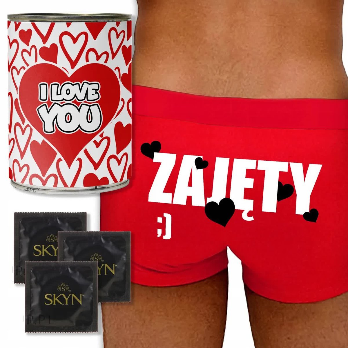 BOKSERKI MESKIE 5 Prezerwatyw Zabawna Puszka PREZENT na WALENTYNKI - XL
