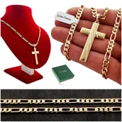 Naszyjniki męskie - ZŁOTY ŁAŃCUSZEK FIGARO 60 CM 5 MM Z KRZYŻYKIEM STAL CHIRURGICZNA NA PREZENT - Golden Celebrity - miniaturka - grafika 1