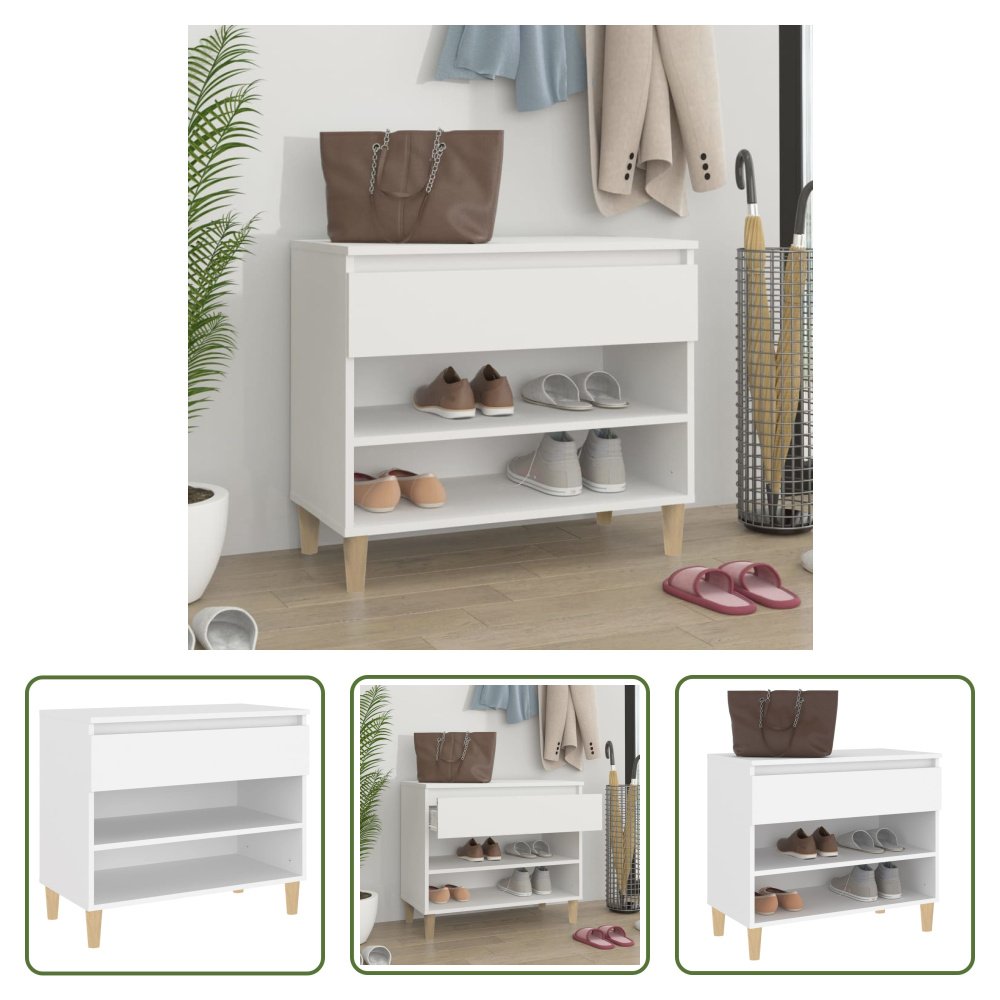The Living Store Stojak na buty Biały 70x36x60 cm Materiał drewnopochodny