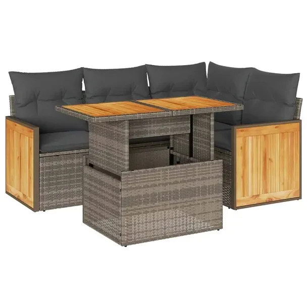 Zestaw mebli ogrodowych szary rattan PE z poduszkami i schowkiem 55x62x69 c