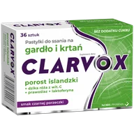 Przeziębienie i grypa - Clarvox Porost Islandzki + Dzika Róża, smak czarnej porzeczki, 36 pastylek do ssania - miniaturka - grafika 1