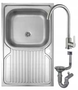 Zlewozmywak jednokomorowy stalowy 80x50+ otwór na baterię + bateria + syfon - Zlewozmywaki - miniaturka - grafika 1