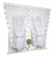 Firany - FIRANA GOTOWA 300x150 FIRANKA BIAŁA SZARA KOKONY MARKIZETA W KWIATY UPINANA - miniaturka - grafika 1