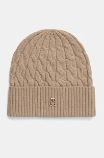 Tommy Hilfiger czapka wełniana kolor beżowy z cienkiej dzianiny wełniana AW0AW16629 - Czapki damskie - miniaturka - grafika 1