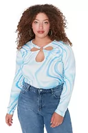 Body - Trendyol Damska bluzka Plus Size Slim Bodycone Crew Neck Knit Plus Size, NIEBIESKI, XLus - miniaturka - grafika 1