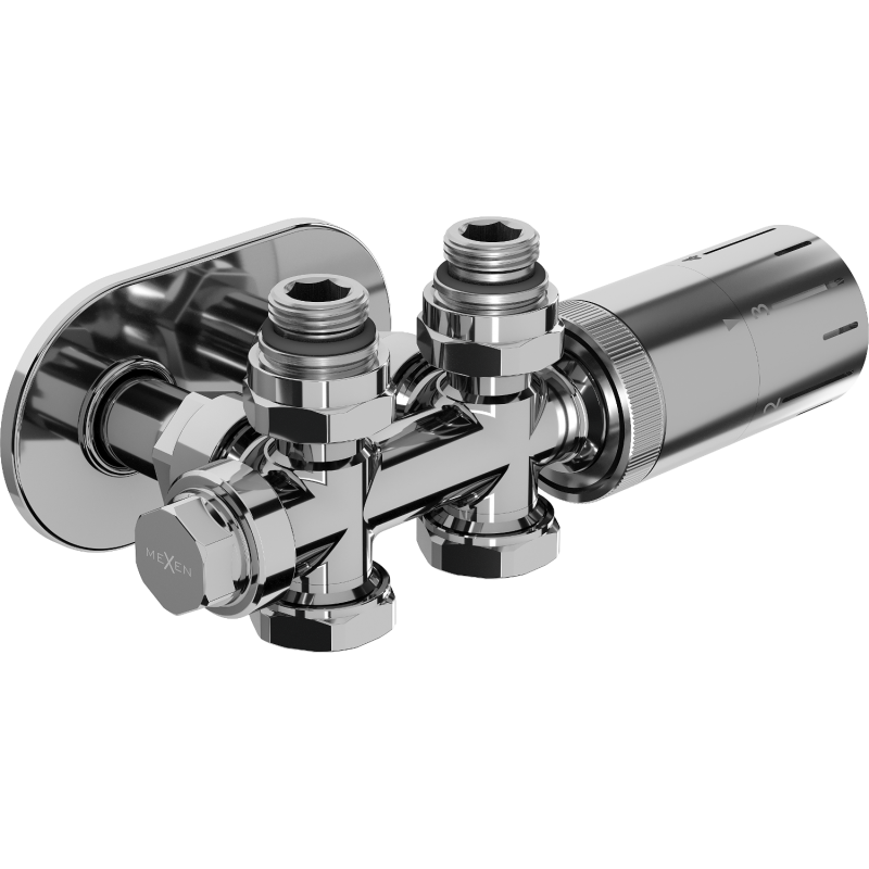 Mexen G05 zestaw termostatyczny kątowy/prosty z maskownicą S, Duplex, DN50, chrom - W908-958-910-01