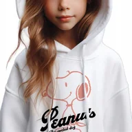 Bluzy dla dziewczynek - Bluza Dziecięca Z Kapturem Biała Na Prezent Dla Fana Snoopy Wzory - 140 - miniaturka - grafika 1