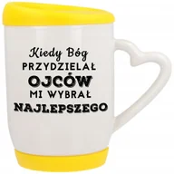 Kubki - Kubek Ucho z Sercem z Pokrywką Żółta Bóg Wybrał Mi Najlepszego OJCA Wzory - miniaturka - grafika 1