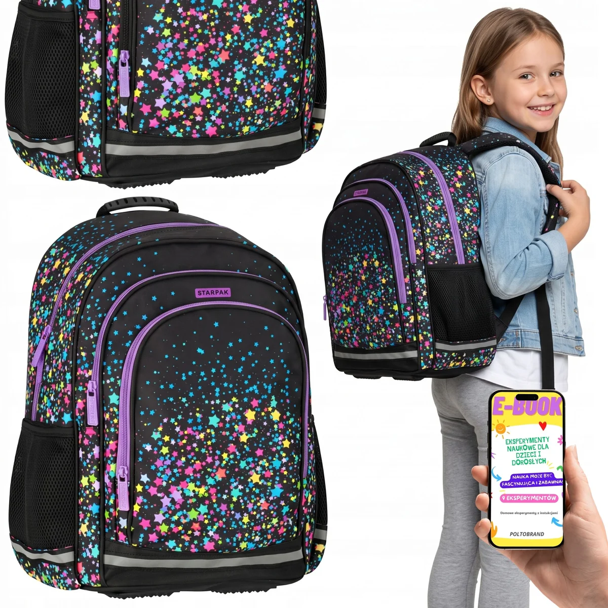 Plecak Szkolny Starpak Gwiazdki Galaxy Czarny dla Dziewczynki + E-BOOK