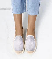Espadryle damskie - Białe espadryle z cyrkoniami Punter-37 - miniaturka - grafika 1