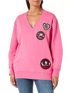 Bluzy damskie - Love Moschino Damska bluza z długim rękawem, komfort fit, z dekoltem w serek, fuksja, 40, Fuchsia - miniaturka - grafika 1