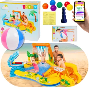BASEN DLA DZIECI OGRODOWY DMUCHANY DLA DZIECI DO OGRODU INTEX DINOZAURY PLAC ZABAW ZJEŻDŻALNIA BRODZIK + EBOOK - Place zabaw - miniaturka - grafika 1