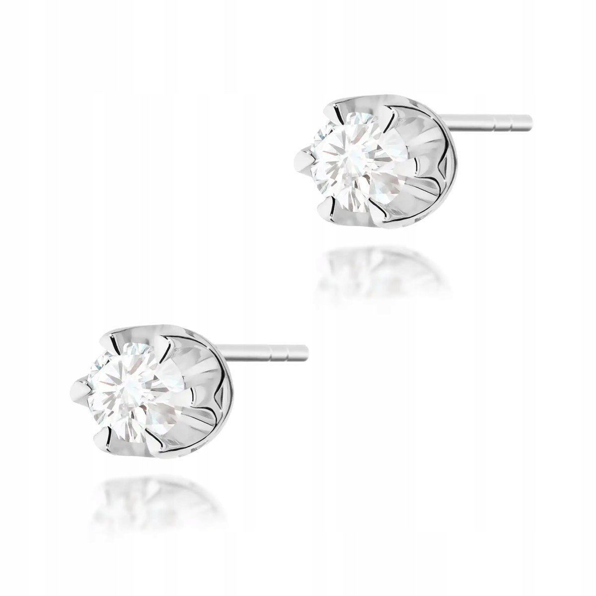 Kolczyki ze złota 585 sztyfty zakręcane diament 0,12ct białe złoto 14kt