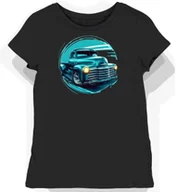 Koszulki i topy damskie - Koszulka damska czarna z motywem turkusowych aut i ciężarówek L - miniaturka - grafika 1