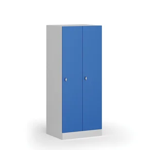 Szafka ubraniowa obniżona, 2 schowki, 1500 x 600 x 500 mm, zamek obrotowy, drzwi niebieskie - Szafki biurowe - miniaturka - grafika 1