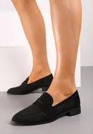 Mokasyny damskie - Czarne Klasyczne Mokasyny Typu Loafersy na Płaskiej Podeszwie Daivina - miniaturka - grafika 1