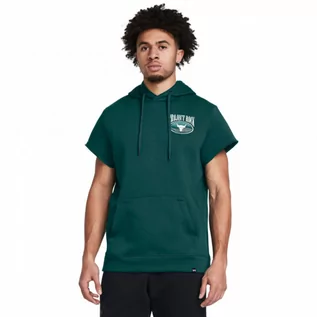 Koszulki sportowe męskie - Męska bluza treningowa nierozpinana z krótkim rękawem Under Armour Project Rock Q1 SS Ess Fleece Hdy - zielona - UNDER ARMOUR - grafika 1