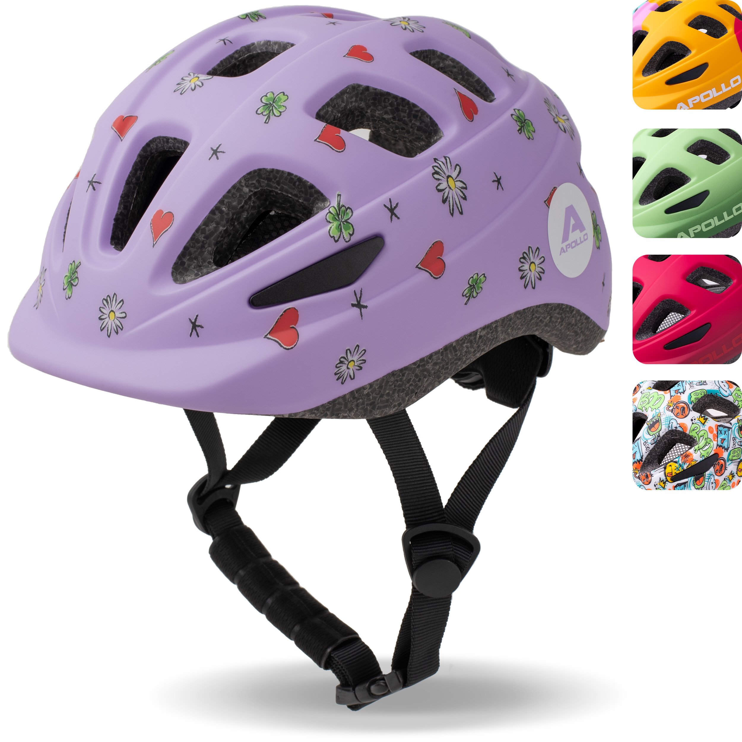 Dziecięcy kask rowerowy Apollo, kask dla dzieci i młodzieży, kask multisportowy - Flower Love - S (48-52 cm)