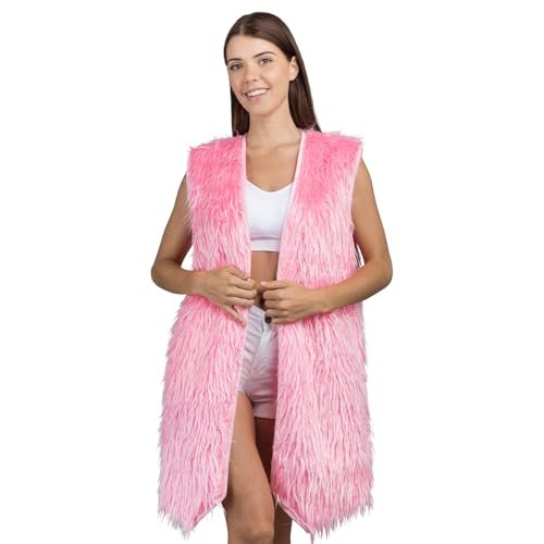 Chaks – puszysta kamizelka damska z sztucznego futra, długa i bez rękawów, dodatek do stroju na festiwal, karnawał, imprezę klubową i imprezę tematyczną