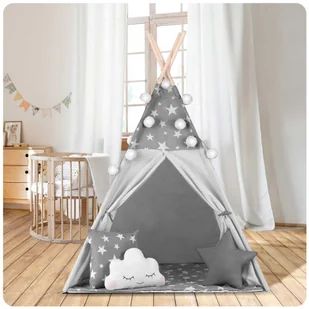 Namiot tipi dla dzieci z girlandą i światełkami Nukido - szare w gwiazdki - Namioty i tipi dla dzieci - miniaturka - grafika 12