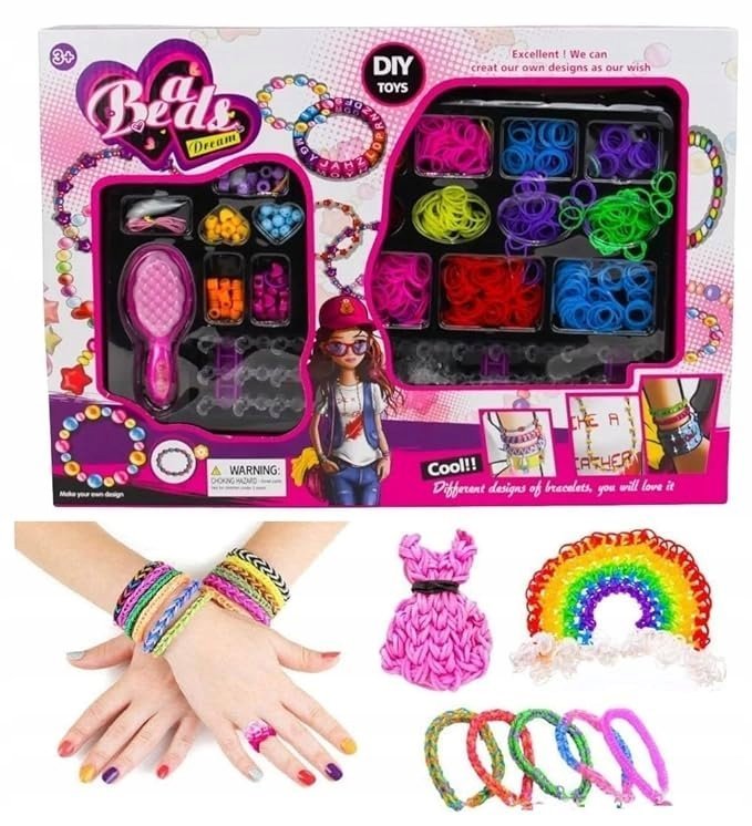 Zestaw koralików kolorowych do tworzenia bransoletek dla dziewczynek 3+