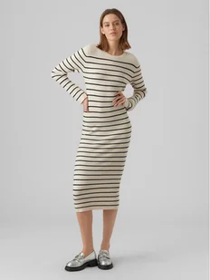 Vero Moda Sukienka dzianinowa Gold 10290663 Écru Slim Fit - Sukienki - miniaturka - grafika 1