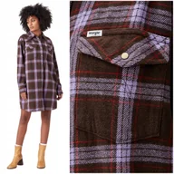 Sukienki - Wrangler MINI DRESS Brown luźna flanelowa bawełniana sukienka w kratę M - miniaturka - grafika 1