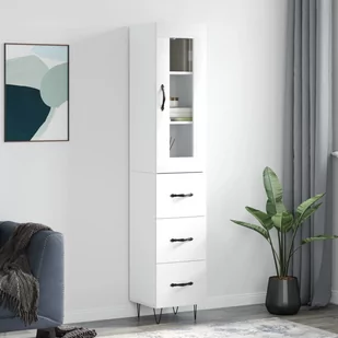 vidaXL Wysoka szafka, biała, 34,5x34x180 cm, materiał drewnopochodny - Szafki nocne - miniaturka - grafika 1