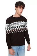 Swetry męskie - Trendyol Męska bluza z okrągłym dekoltem w etniczny wzór slim sweter, Brązowy, XXL - miniaturka - grafika 1