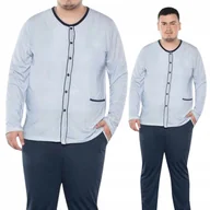 Piżamy damskie - PIŻAMA MĘSKA ROZPINANA 4XL MORELLA BAWEŁNA Długi Rękaw Niebieska kieszenie - miniaturka - grafika 1
