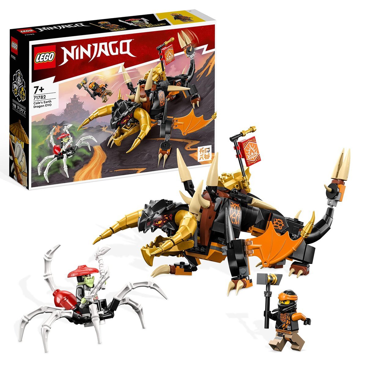 LEGO 71782 NINJAGO Smok Ziemi Cole'a EVO, Figurka Akcji do Ulepszania, Zabawka ze Skorpionem-Szkieletorem i 2 Minifigurkami dla Dzieci, Zestaw 2023