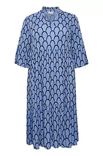 Sukienki - Kaffe Curve Plus Size Damska Sukienka Luźna Fit 3/4 Sleeves Midi Length V-Neck, Niebieski/Czarny Nadruk graficzny, 40/du?y rozmiar - grafika 1