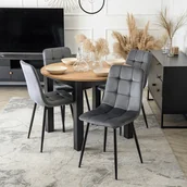 Stoły z krzesłami - Zestaw Stół Okrągły Rozkładany HARRY 102-142 cm Dąb Craft/Czarny i 4 Krzesła Tapicerowane PERU Szare Welurowe Nowoczesne - miniaturka - grafika 1