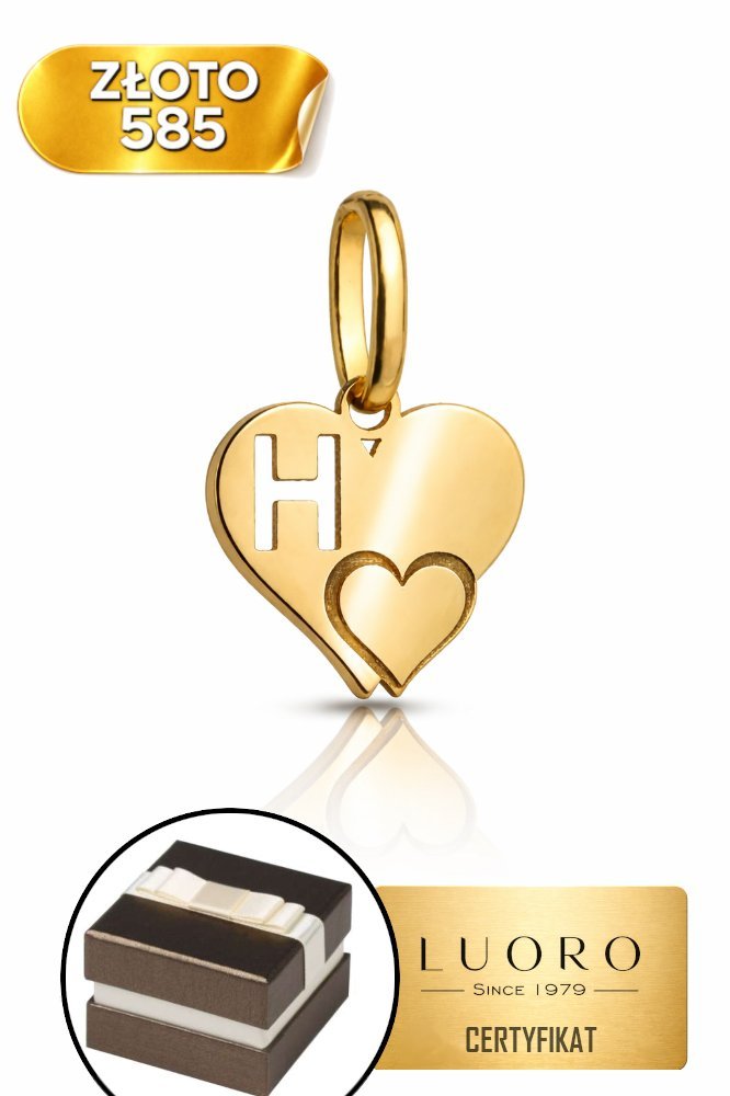 ZAWIESZKA ZŁOTA 585 14K LITERKA H SERCE 15 MM ELEGANCKI PREZENT