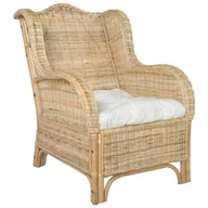 Sofy i kanapy - Lumarko Fotel z poduszką, naturalny rattan i len - miniaturka - grafika 1