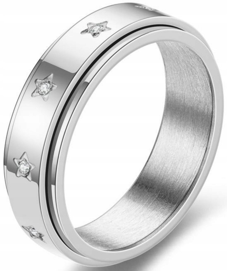 Srebrny Pierścionek Cyrkonie Obrotowy Gwiazdy Star