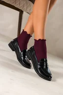 Mokasyny damskie - Czarne mokasyny skórzane damskie lakierowane Sergio Leone na niskim szerokim obcasie ozdobny pasek na cholewce NP74887-H - miniaturka - grafika 1