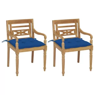 vidaXL Krzesła Batavia z jasnoniebieskimi poduszkami, 2 szt., tekowe - Fotele i krzesła ogrodowe - miniaturka - grafika 1
