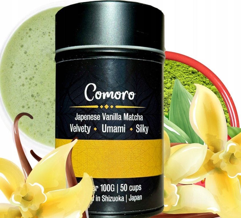Waniliowa Matcha z Naturalną Wanilią Zielona Smakowa Herbata w Puszce 100g